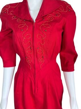 Etoile Red Western Embroidered Zip Front Dress
